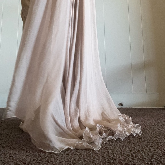 Adelie Plunging Draped Plisse Slit Gown In Desert Rose - Picture 9 of 16